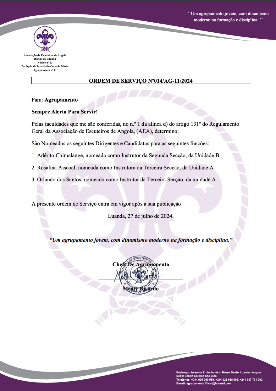ORDEM DE SERVIÇO Nº015/AG-11/2024